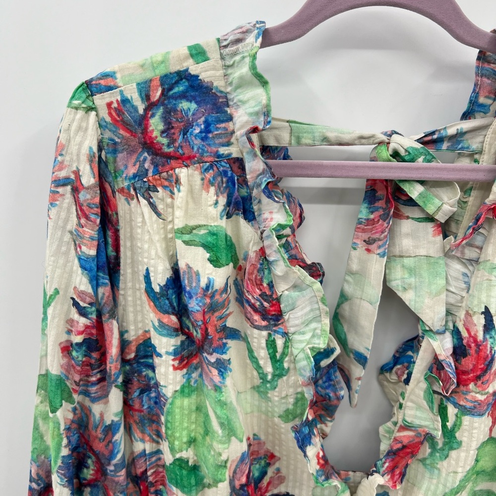 Anthropologie floral gathered crop top blouse - Picture 6 of 10